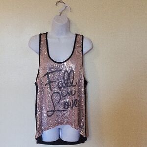 Sequin 'Fall in Love' Tank Top - Rose Gold